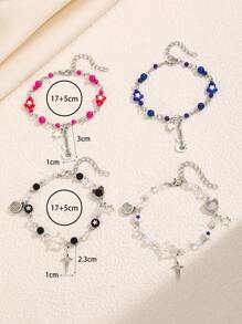 2pcs/Set Couple Beaded Bracelets With Heart, Star, Moon And Sun Charms, Gift Idea For Lovers - Sun and Moon - View 9