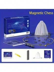 Magnetic Chess Game Set,Magnetic Game Magnetic Chess Game With Rocks,Magnetic Stones Game Magnetic Chess Game With Stones,Magnet Chess Game Magnet Game With String (Some Parts Are Sent Random)) - Grey - View 6