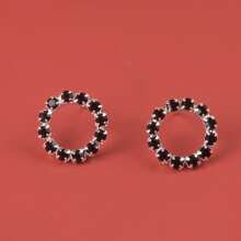 Fashionable Full Rhinestone Circle Earrings For Women, Versatile Daily Accessory - Silver - View 13