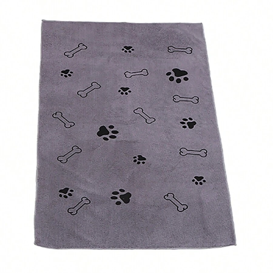 1pc Pet Thickened Absorbent Towel Large Size For Quick Drying After Bath - Grey - View 1
