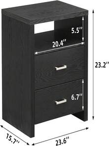 Nightstand With LED Lights,Night Stand / Bedside Table With 2 Drawers And Open Storage,Modern End Side Table For Bedroom - Black - View 2