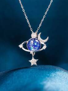 1 件精致双层蝴蝶项链 S925 纯银简约优雅女士项链、精美珠宝礼品、派对礼品、生日礼品、约会必需品 - 星空環球吊墜項鍊 - 查看 4