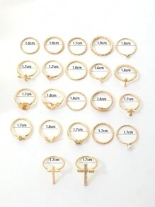 22pcs Rhinestone Inlaid Fashion Ring Y2k Punk Cross Butterfly Heart Multi-Element Ring Set Suitable For Women's Daily Wear Valentines,Mom,Mother,Mother's Day,Gift - Gold - View 6