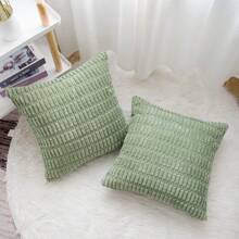 2 Packs Sage Green Throw Pillow Covers 18x18 Inch For Living Room Couch Bed Sofa, Decorative Pillow Covers Soft Striped Corduroy Square Cushion Case Rustic Farmhouse Boho Spring Home Decor - màu xanh lá - Xem 2