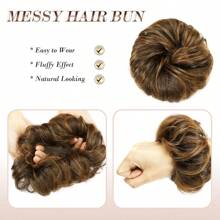 Mahogany color Bun Hair Piece Tousled Updos Curly Wavy Hair Buns Hair Piece for Women and Girls Messy Hair Bun Scrunchie Extensions for Daily Wear