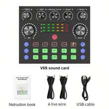 V8S Soundkarte mit Stimmveränderungseffekten, perfekt für PC-Aufnahmen, Gesang, Streaming und Gaming (500mAh Batterie)