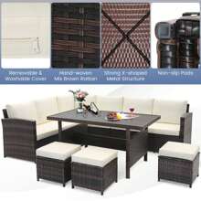 COSTWAY 7 PCS Patio Furniture Set Rattan Sectional Conversation Sofa Coffee Table Porch - trắng - Xem 7