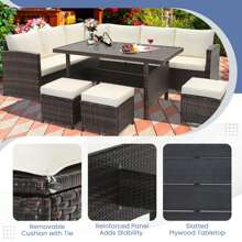 COSTWAY 7 PCS Patio Furniture Set Rattan Sectional Conversation Sofa Coffee Table Porch - trắng - Xem 8