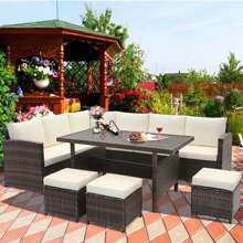 COSTWAY 7 PCS Patio Furniture Set Rattan Sectional Conversation Sofa Coffee Table Porch - trắng - Xem 5
