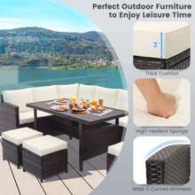 COSTWAY 7 PCS Patio Furniture Set Rattan Sectional Conversation Sofa Coffee Table Porch - trắng - Xem 6