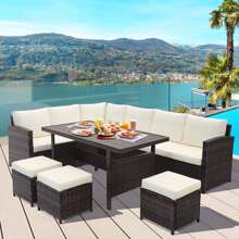 COSTWAY 7 PCS Patio Furniture Set Rattan Sectional Conversation Sofa Coffee Table Porch - trắng - Xem 4