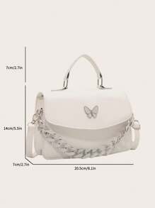 Minimalist Solid Color Handbag With Bowknot Design And Thick Chain Strap Valentines - White - View 3