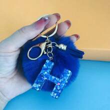 1 Pc Alphabet Initial Letter Keychain Cute Plush Key Chain Cute Sequins Resin Key Chain Ring Bag Backpack Charm Car Hanging Pendant Women Girls Gift Wallet And Handbag Accessories Keychain With Tassels Alphabet Initial Letter A-Y Plush Keychain Plushie Pom Poms - Blue - View 17