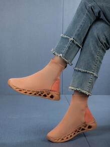 Women's Minimalist Fashion Round Toe High-Top Slip-On Thick Sole Sock Shoes, Dopamine Inspired Outdoor Knit Slip-On Sock Shoes - Camel - View 2