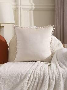 Miater 1pc Flannel Fur Ball Decorative Pillow Cover - Beige - View 5