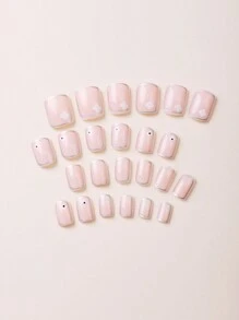 歐美美甲沙龍中式裸色極簡風格假指甲貼片,完成可拆式貼片 - 彩色 - 查看 2