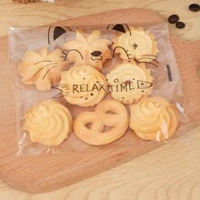 100入組卡通與標語圖形隨機包裝袋，透明自鎖餅乾袋，適用於派對烘焙婚禮禮品袋 - 無色 - 查看 3