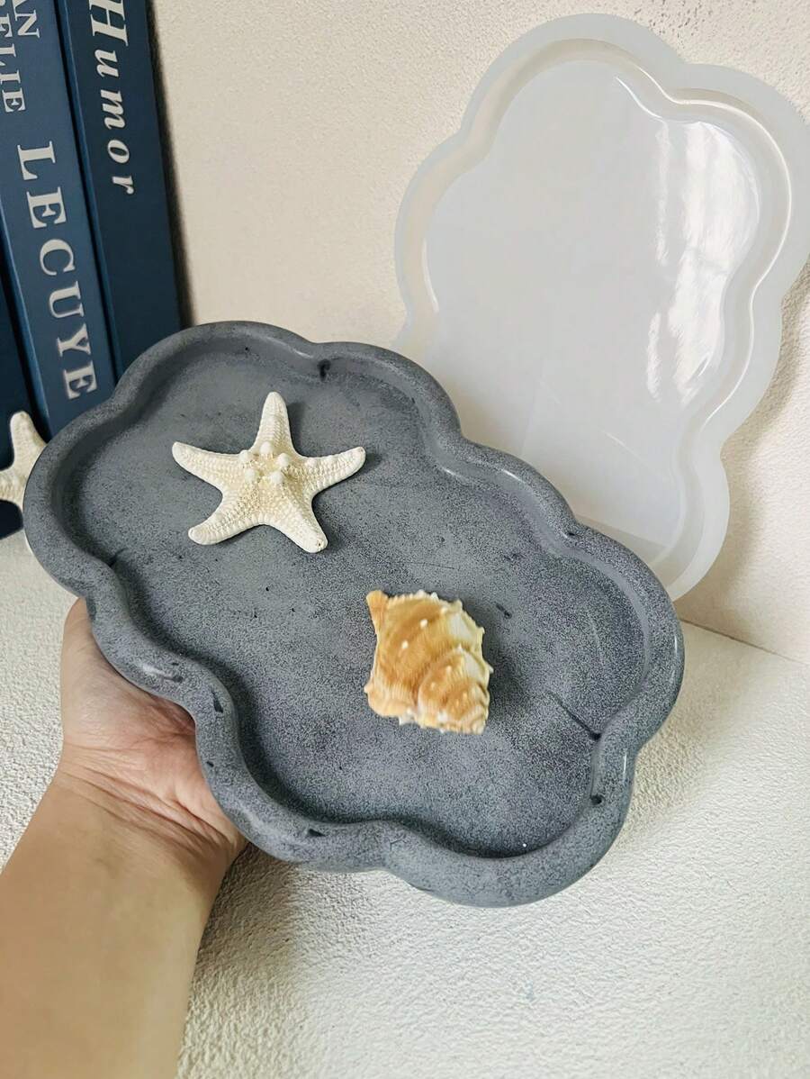 1 件可爱云朵托盘水泥模具 DIY 水磨石储物托盘硅胶模具小饰品展示托盘石膏环氧树脂模具 - 白色 - 查看 1