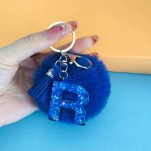1 Pc Alphabet Initial Letter Keychain Cute Plush Key Chain Cute Sequins Resin Key Chain Ring Bag Backpack Charm Car Hanging Pendant Women Girls Gift Wallet And Handbag Accessories Keychain With Tassels Alphabet Initial Letter A-Y Plush Keychain Plushie Pom Poms - Blue - View 27