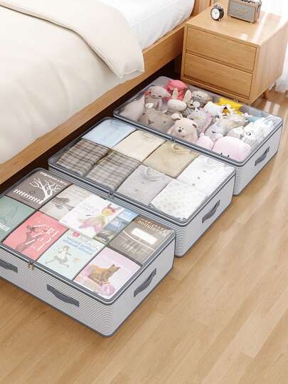 1 Pezzo Borsa di stoccaggio per il fondo del letto di stile trasparente, borsa di classificazione di vario genere, borsa di stoccaggio per coperte sul mobile, borsa di stoccaggio per vestiti sul fondo del letto, borsa di stoccaggio per i giocattoli sul fondo del letto, resistente alla perforatura e all'usura, zip in lega bidirezionale, design pieghevole, maniglia allargata, adatto per la classificazione di vario genere di stoccaggio domestico, gestione dello spazio di stoccaggio, stoccaggio portatile per decorazioni da viaggio, decorazioni per feste, decorazioni per la stanza, decorazioni per la casa, decorazioni per la camera da letto, organizer, stoccaggio domestico