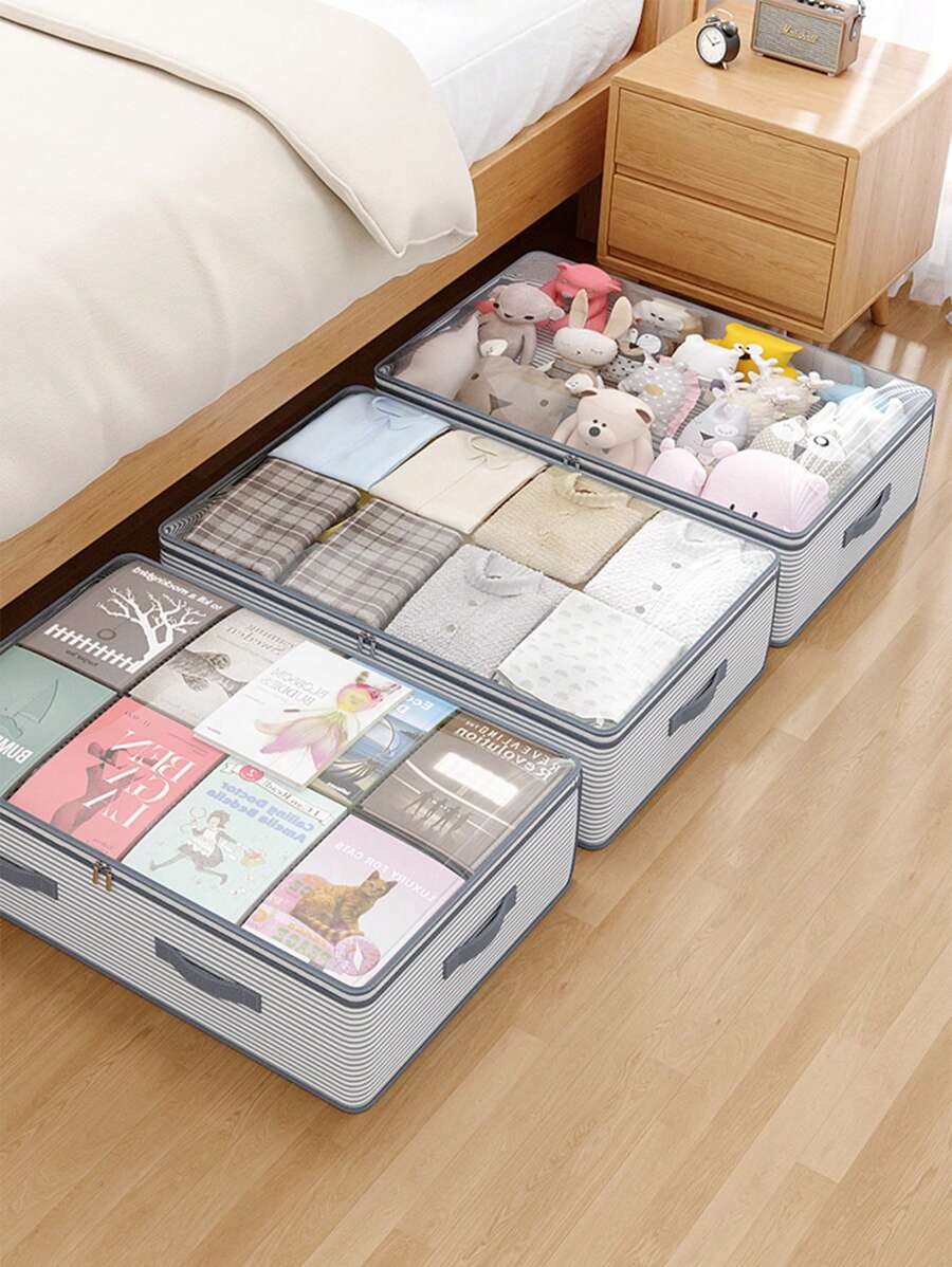 1PC 透明款式床底收纳袋，杂物分类收纳袋，柜顶被子收纳袋，床底衣物收纳袋，床底玩具收纳袋，防穿刺耐磨，双向合金拉链，可折叠设计，加宽手柄，适用于家庭杂物收纳分类，空间管理收纳，便携收纳旅行装饰品装饰节日装饰房间装饰家居装饰床房间装饰卧室，收纳袋，家居收纳 - 灰色 - 查看 1