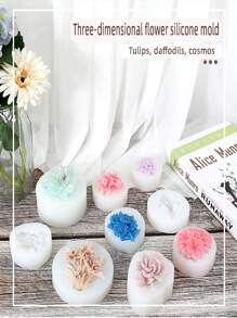 全新3d果凍矽膠模具,適用於diy花香蠟燭製作、石膏鑄造,油菜花、鳶尾、水仙花、紫丁香、水仙花、栀子花等等 - 白色 - 查看 1