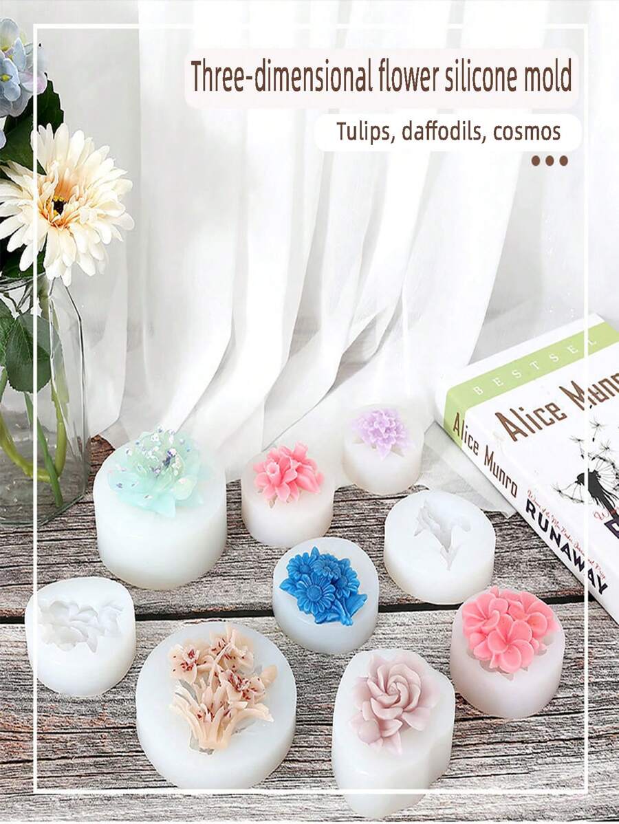 全新3d果凍矽膠模具,適用於diy花香蠟燭製作、石膏鑄造,油菜花、鳶尾、水仙花、紫丁香、水仙花、栀子花等等 - 白色 - 查看 1
