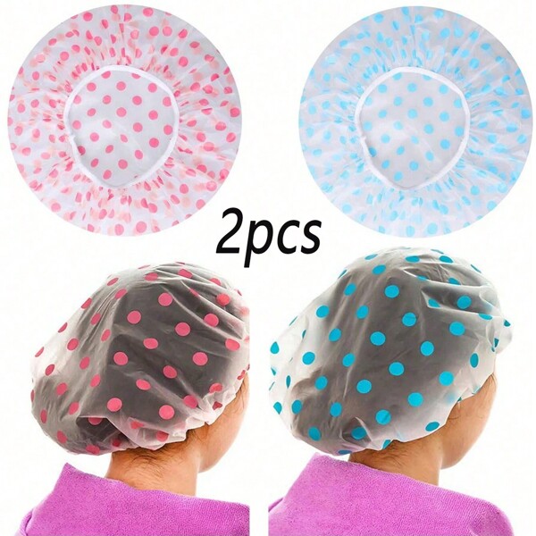 2 piezas de gorro de baño impermeable, con alta elasticidad y reutilizable, apto para baño, cocina, piscina, cubierta de cabello multifuncional, color aleatorio, regalo ideal para festivales en familia, gorro, gorro de ducha, productos y accesorios para el cabello para salón de belleza, artículos esenciales de viaje