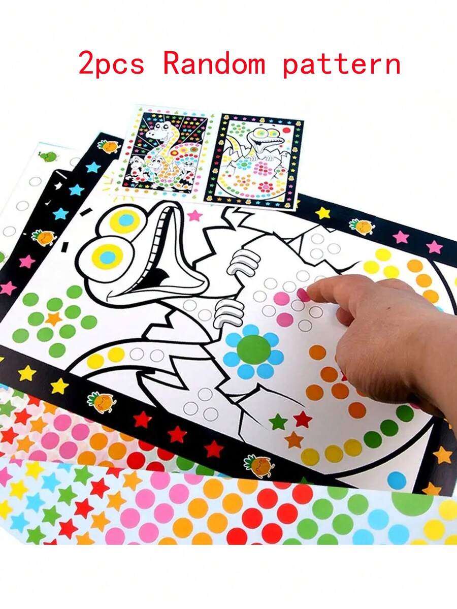 2 Hojas Divertidas Pegatinas De Puntos De Acertijos Para Niños - Lindos Animales De Dibujos Animados, Juguete De Entrenamiento De Educación Temprana De Pegatinas De Pintura (patrón Aleatorio) - Multicolor - Ver 1