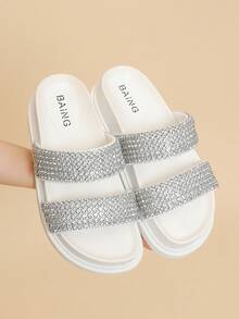Của phụ nữ Đế dày Linh hoạt Dép xăng đan , Hàng đôi Pha lê , Blingbling - trắng - Xem 3