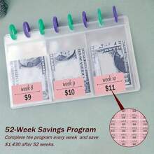 1pc 52 Weeks Money Saving Challenge Binder Envelopes Kit, Fun Budget Binder Book Organizer With Cash Envelopes For 52 Weeks Cash Stuffing, Budgeting, Money Saving Box Replacement - Multicolor - View 4