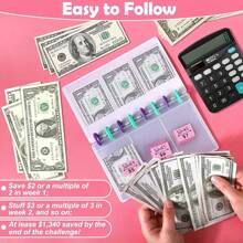 1pc 52 Weeks Money Saving Challenge Binder Envelopes Kit, Fun Budget Binder Book Organizer With Cash Envelopes For 52 Weeks Cash Stuffing, Budgeting, Money Saving Box Replacement - Multicolor - View 2