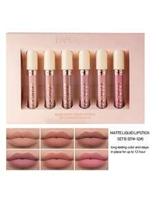 HANDAIYAN 6PCS Matte Lipstick Long-Lasting Waterproof Lipsticks Kit For Women Valentine's Day Birthday,Matte Liquid Lipstick 6PCS Nude Brown Velvety Lip Gloss Kit Long-Lasting Wear Non-Stick Cup And Not Fade Lipstick Set For All Undertone,Matte Lipstick - 杏色 - 查看 7