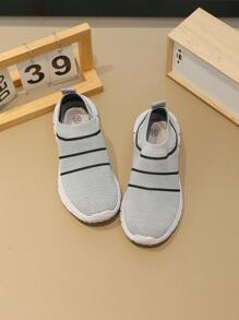 1pair Girls' Knitted Design Breathable Slip-On Casual Sneakers Suitable For Spring And Autumn Seasons - Grey - View 11