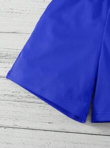 Tween Girls' Set Casual Knit Tank Top & Asymmetrical Hem Ribbed Shorts Two Pieces Outfit - Royal Blue - View 6