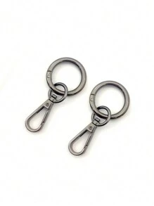 2pcs New Style Women's Handbag Decorative Metal Plating Parts, Luxurious Handmade Circle Shaped Keychain, Hook & Buckle Key Chain Charms - Black - View 4