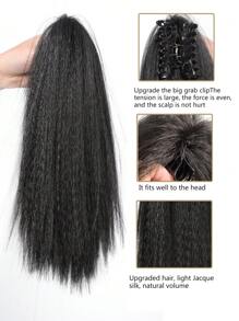 长马尾接发 Yaki 直发假发马尾辫黑色金色合成发爪夹假发 - 黑色 - 查看 4