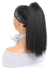 长马尾接发 Yaki 直发假发马尾辫黑色金色合成发爪夹假发 - 黑色 - 查看 3