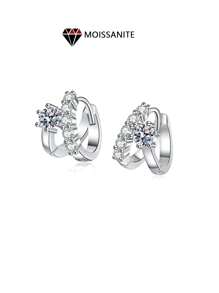 S925 Sterling Silber 0,3 Karat Moissanit Ohrringe, leicht luxuriöser französischer Stil, asymmetrisch, schick und frisch, für den täglichen Gebrauch, zum Verschenken an Freunde, Freundinnen, Valentinstag Geschenke, geeignet für Hochzeiten, Bankette, passend zu Kleidern