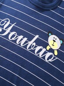 男童圆领字母条纹印花长袖长裤睡衣套装春秋冬季