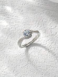 1pc Bypass CZ Engagement Ring, Cubic Zirconia ( Rhinestone ) Adjustable Rings For Women - White - View 3