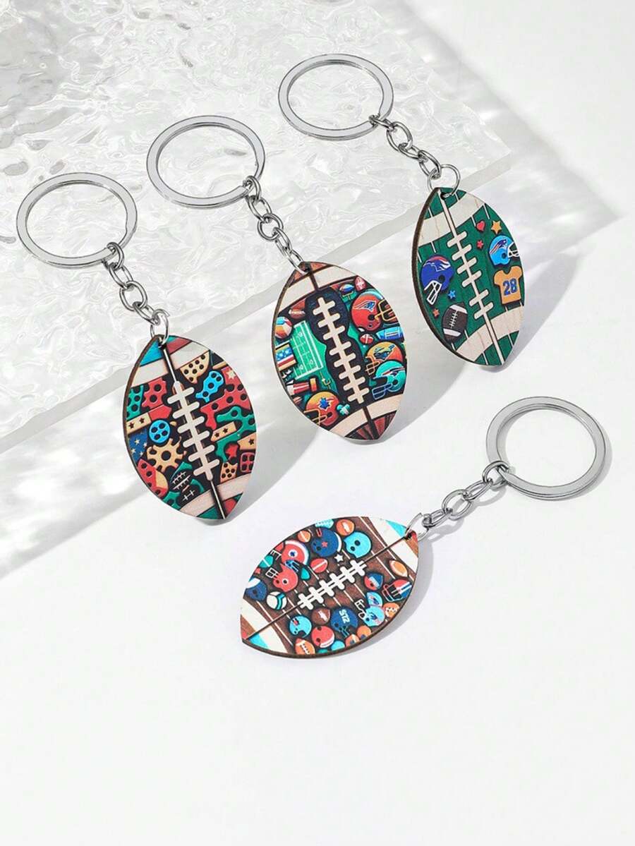1 Miếng Thể thao Bằng gỗ Bóng bầu dục Móc chìa khóa Vật rủ xuống Đối với Trang trí lễ hội - Nhiều màu - Xem 1