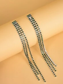 1對流蘇和鑽石裝飾女士耳環,派對或婚禮配件