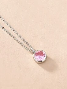 1 件简约 12 月诞生石情人节项链，圆形锆石吊坠，带 3D 水晶和水钻装饰，银链，妈妈，母亲，母亲节，礼物 - 銀色 - 查看 11