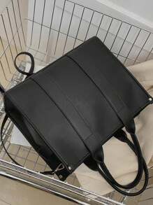 時尚個性化字母圖案大容量女式pu手提包,多功能通勤斜挎包 - 黑色 - 查看 4