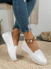 New European And American Style Women's Slip-On Loafers, Flat White Shoes - White - View 2