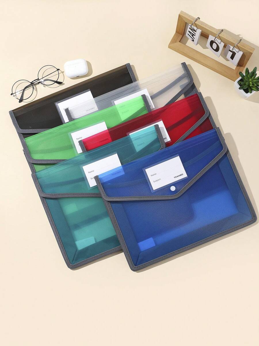 Maletín Portátil De Botón De Bolsa De Almacenamiento A4 De Capacidad Grande En Tres Dimensiones Para Documentos Horizontales - transparente - Ver 1