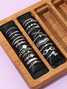 22 cái Boho Tim & Thiết kế hình học Pha lê Dát Bộ nhẫn , Thích hợp Đối với Của phụ nữ Mặc hàng ngày - Bạc - Xem 3