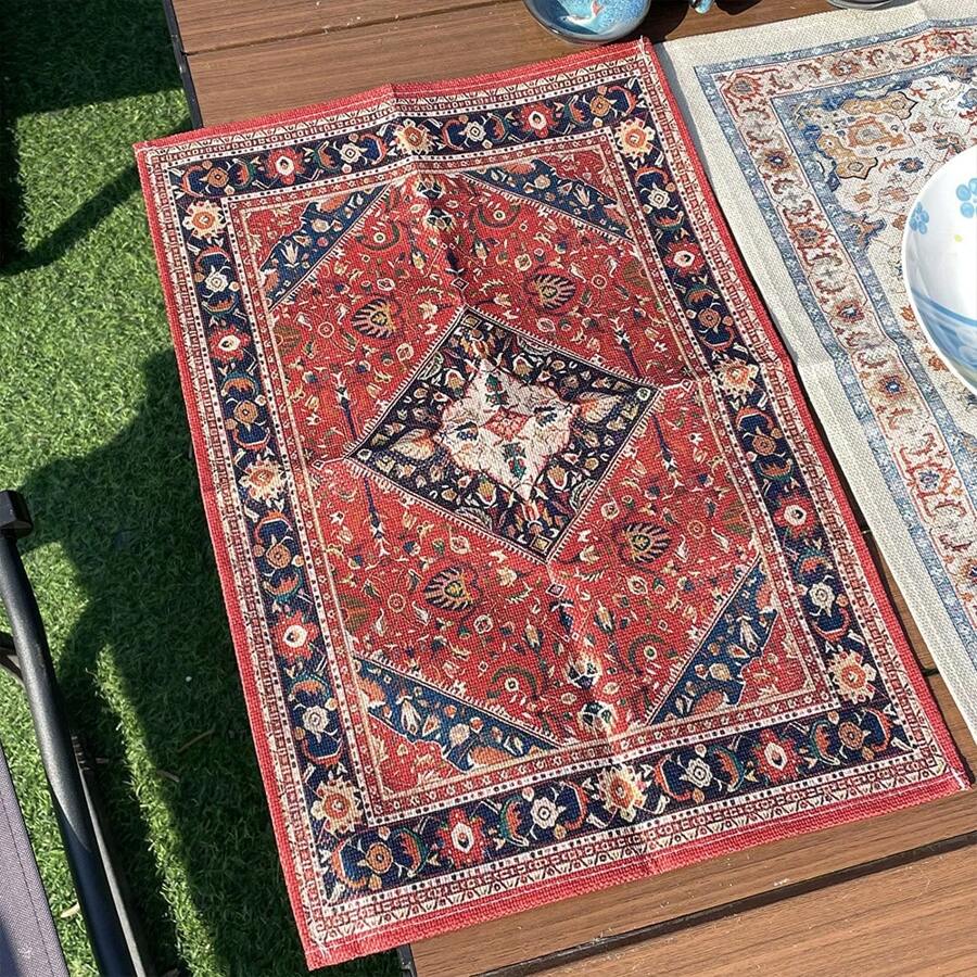 1pc Lightweight Single-Layer Retro Bohemian Placemat,  Outdoor Portable Placemat, Desktop Protection Anti-Scalding Placemat, Exotic Style, Creative Decoration, Perfect Choice For Festival Gifts - Red - View 1