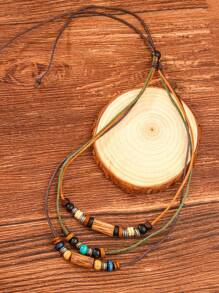 1入復古圓珠多層項鍊,適用於女士日常穿著 - 棕色 - 查看 2